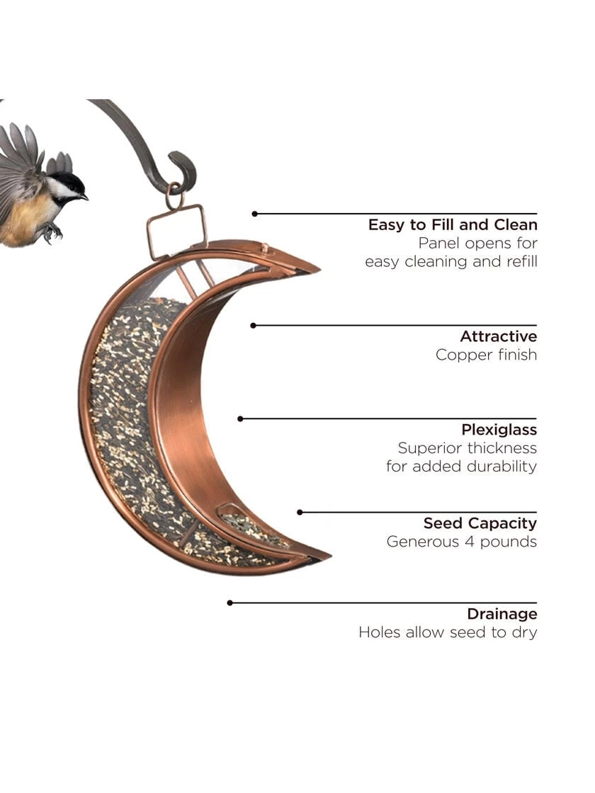 Crescent Moon Bird Feeder With Copper Finish - Image 2