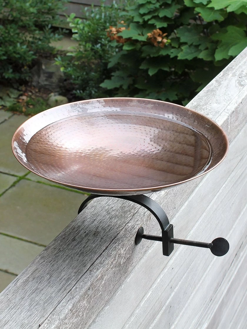 Achla Designs Burnt Copper Birdbath With Over-the-Rail Bracket