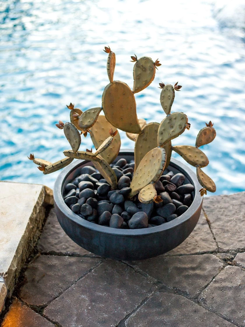 Desert Steel Prickly Pear Cactus Sculpture, Redondo