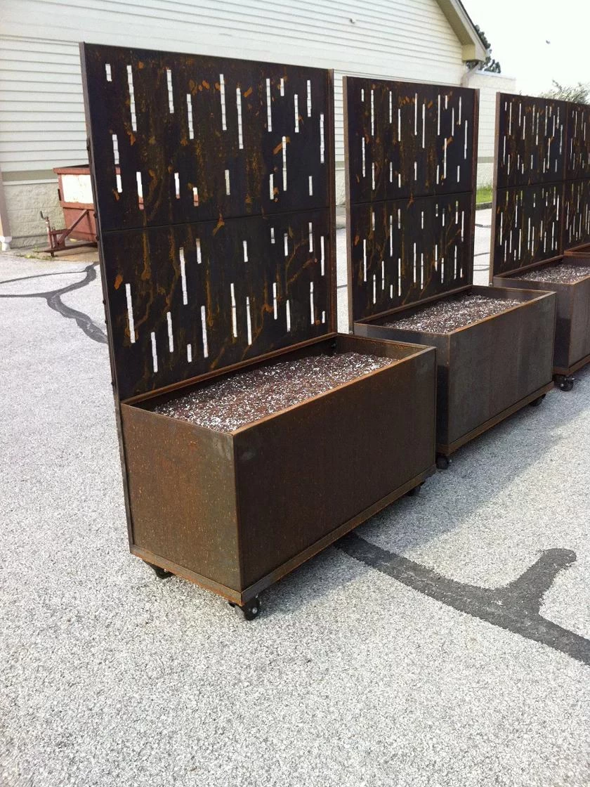 Nice Corten Trough Planters With Privacy Screen