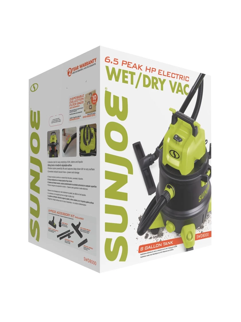Sun Joe® 8-Gal 1200W 6.5 Pk HP Wet/Dry Shop Vac, HEPA,w/Cleaning Attachments - Image 4